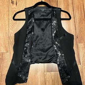 Vintage Forever 21 black sequin tuxedo style vest s/p